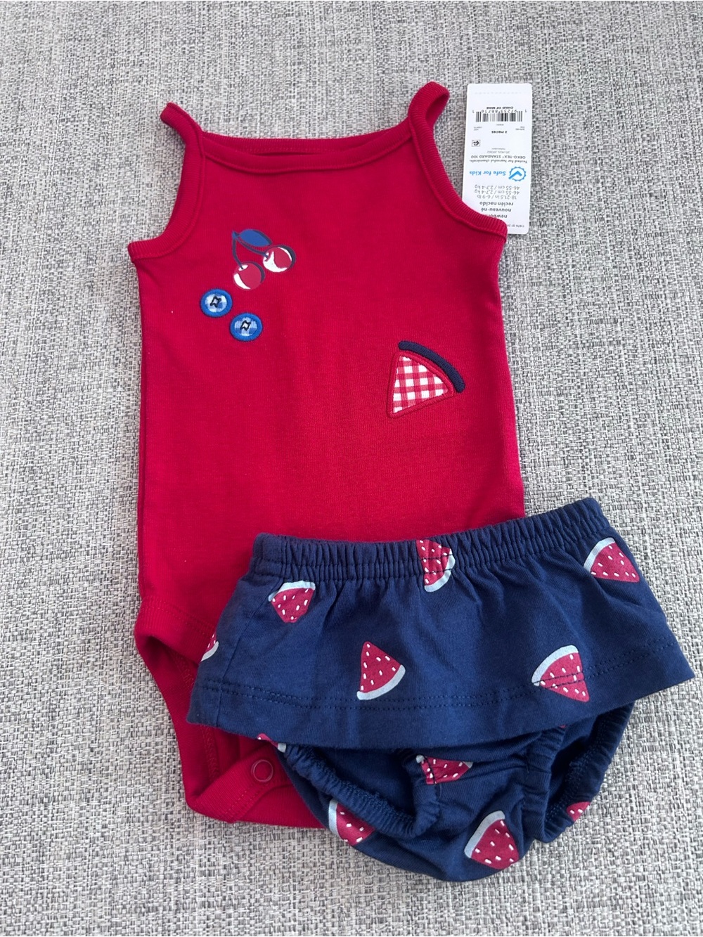 Carter's Red Tank Bodysuit with Navy Watermelon Ruffle Bloomers Size Newborn NWT